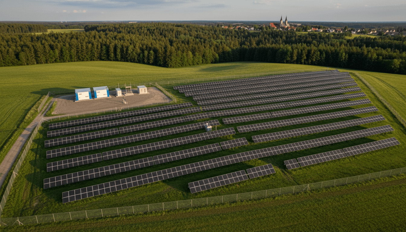 Drohnenaufnahme: 5,5-MWp-Freiflächenanlage mit Hybrid-Speicher, Bayern
